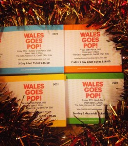 Four festival tickets in different colours from a previous event in 2016.